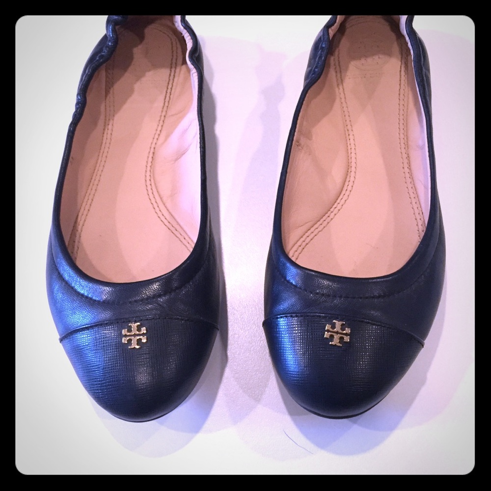 Tory Burch navy leather ballet flats